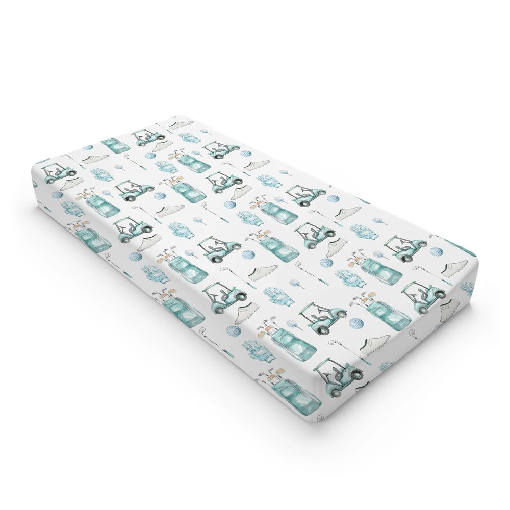 KuphiL10C watercolor golf changing pad cover flat lay highlights soft polyester for cozy diaper changes.