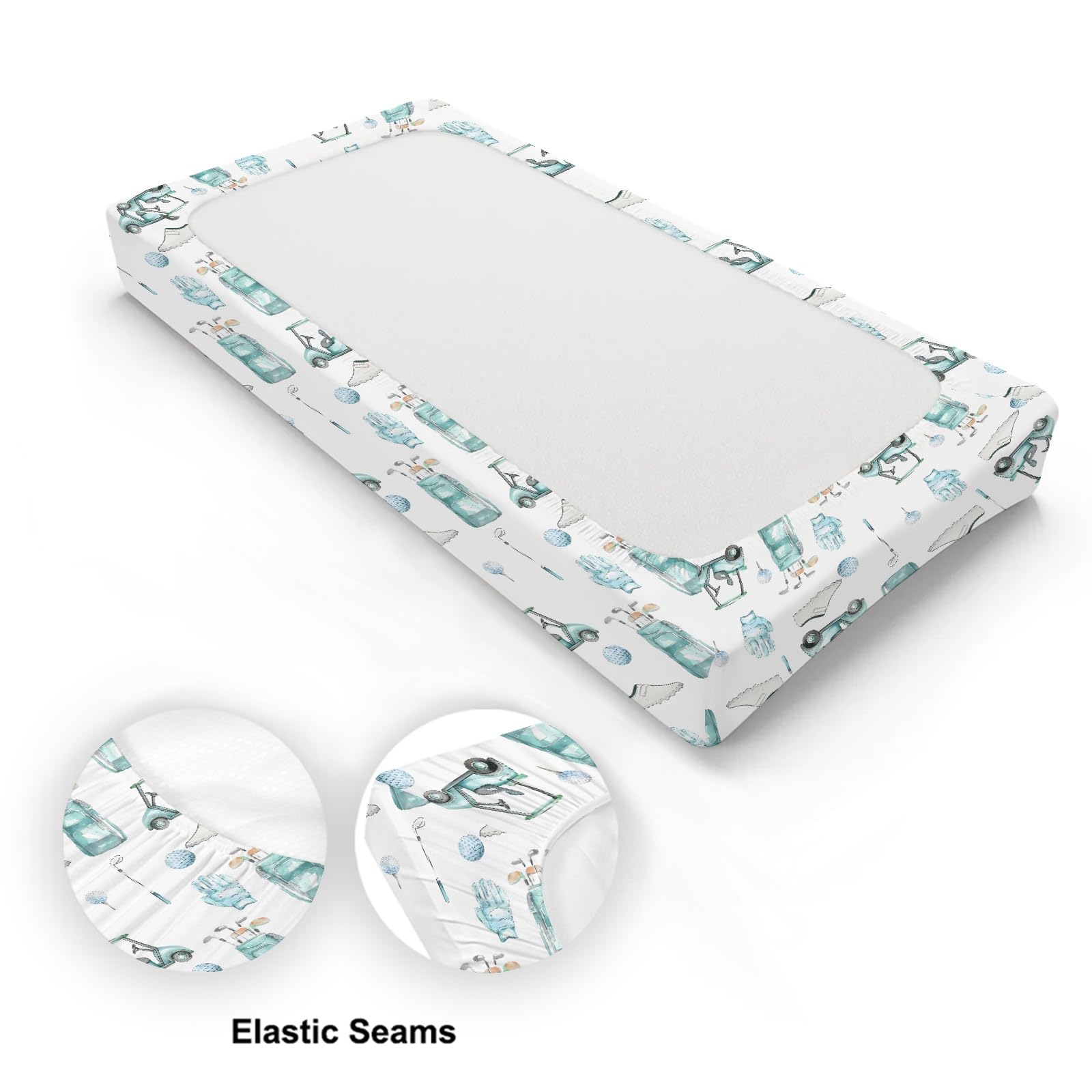 KuphiL10C watercolor golf changing pad cover nursery decor view emphasizes stylish, unisex print.