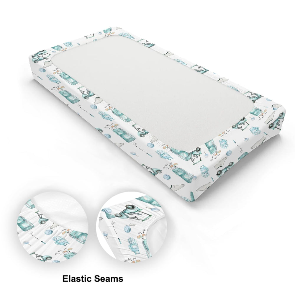 KuphiL10C watercolor golf changing pad cover nursery decor view emphasizes stylish, unisex print.