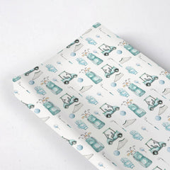 KuphiL10C watercolor golf changing pad cover top view demonstrates quick-dry, comfortable baby changes.