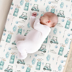 KuphiL10C watercolor golf changing pad cover unisex design image suggests versatile nursery styling.