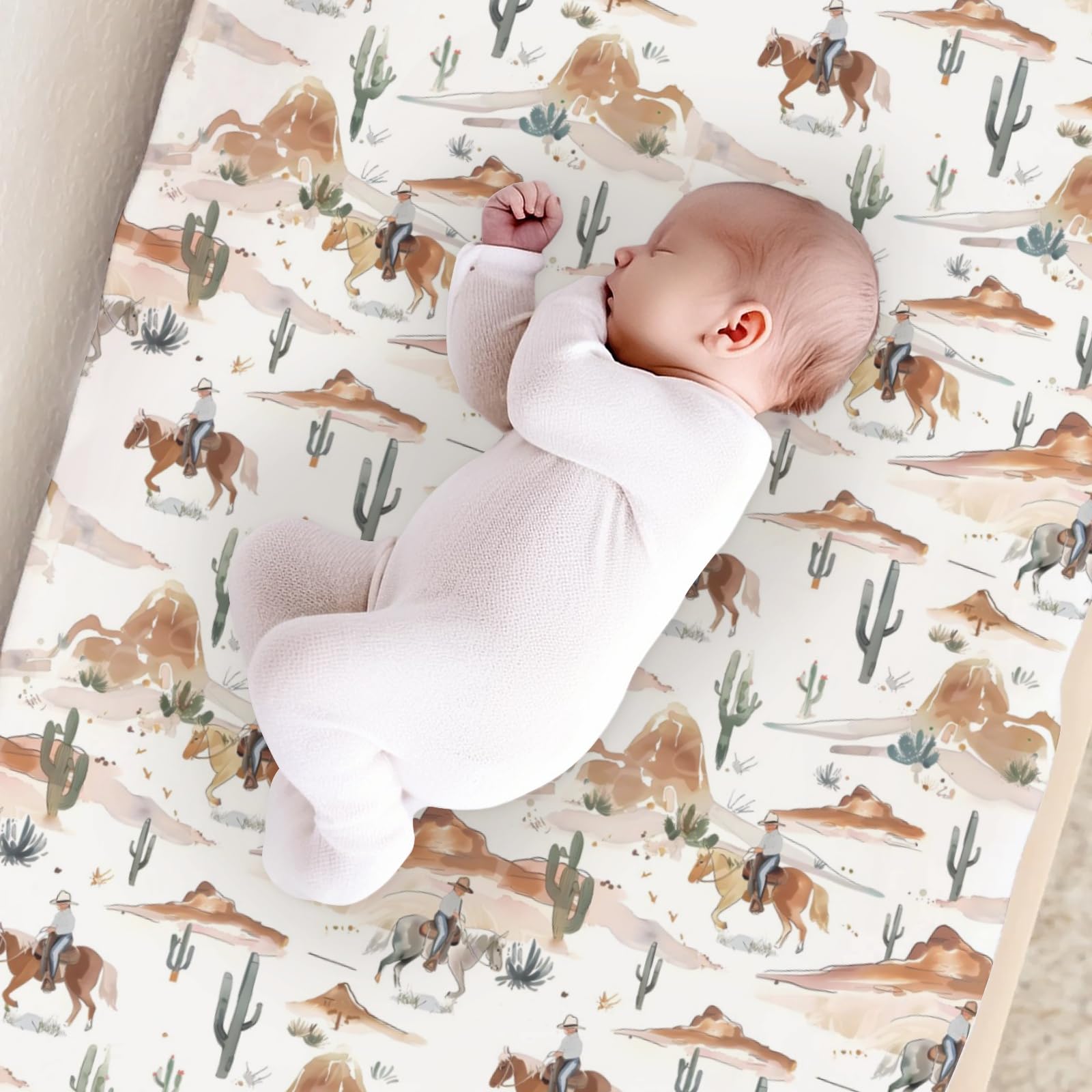 KuphiL10C nursery setup essential with watercolor western print on changing pad cover