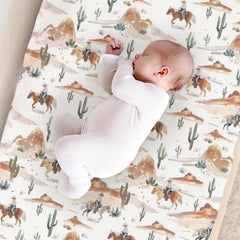 KuphiL10C nursery setup essential with watercolor western print on changing pad cover