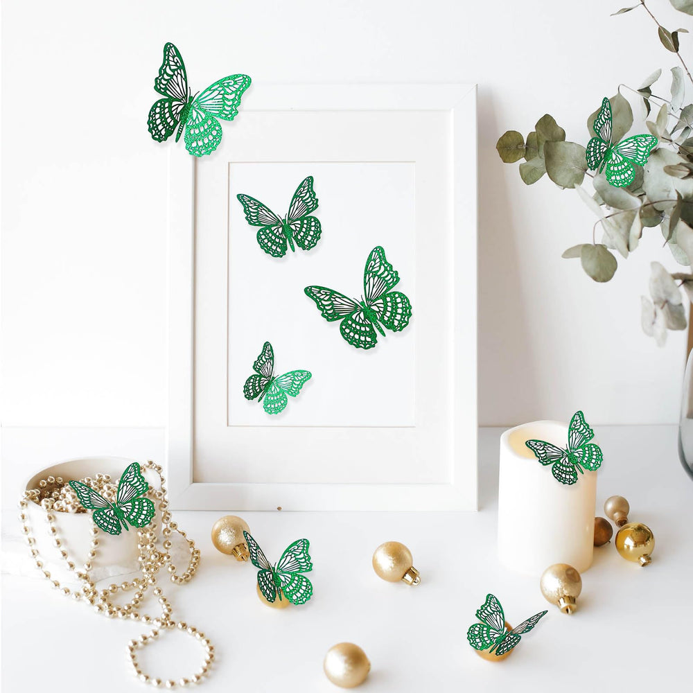 Kurilai 3D butterfly wall decor on-wall attachment offers quick, residue-free decorating on smooth surfaces.