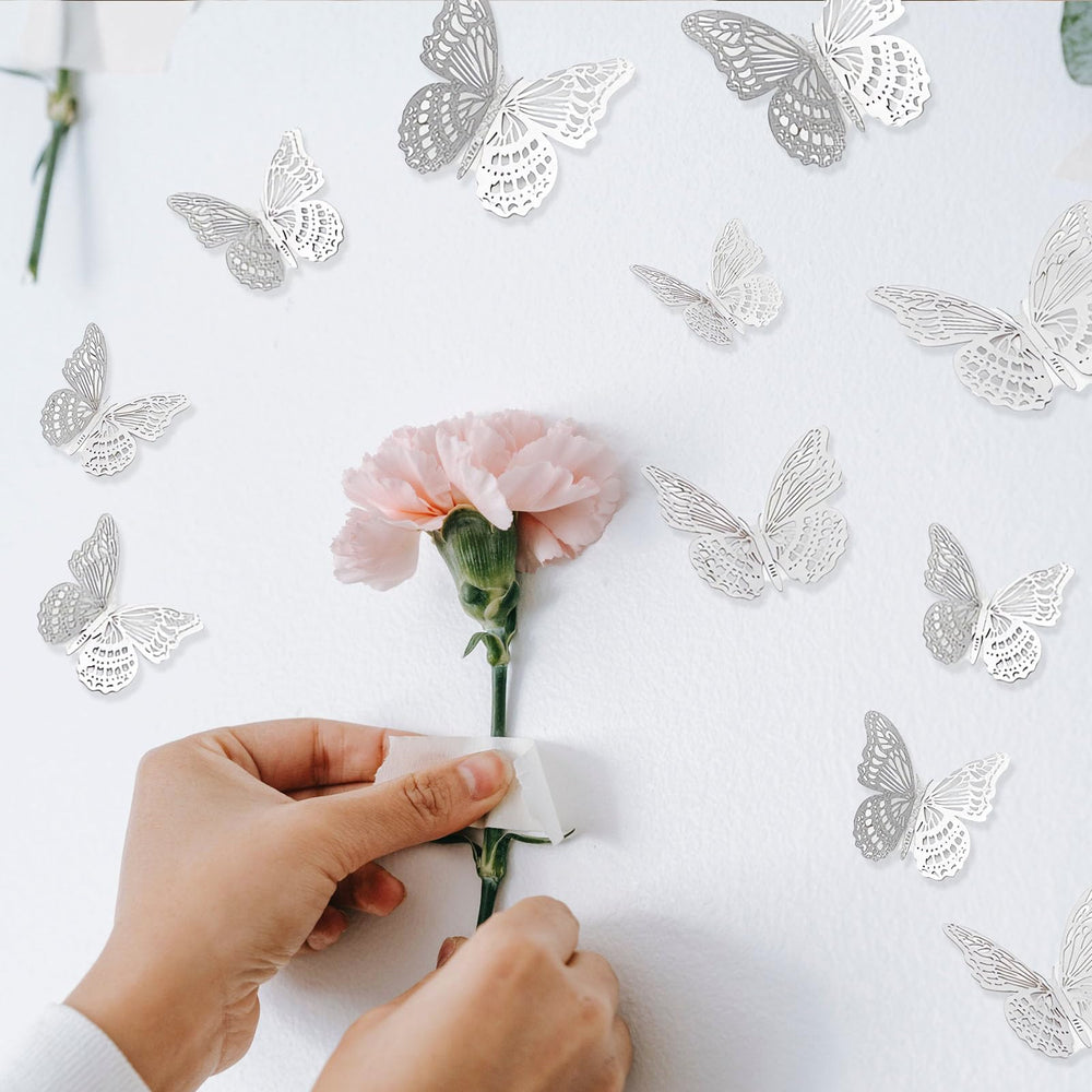 Kurilai shiny metal butterfly wall decor enhances room ambience.