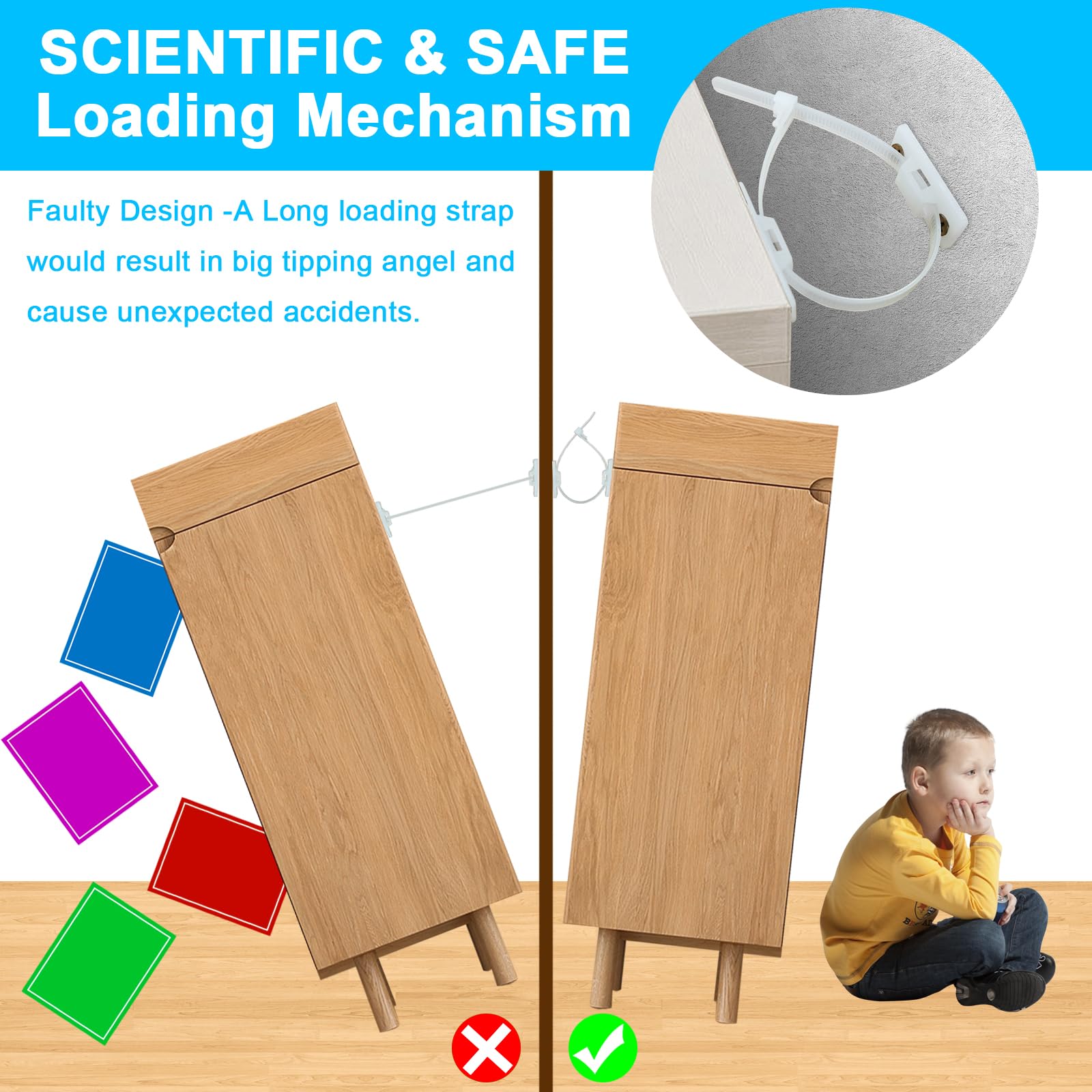 KUWSEIY adjustable furniture straps show flexible length for various furniture and wall distances