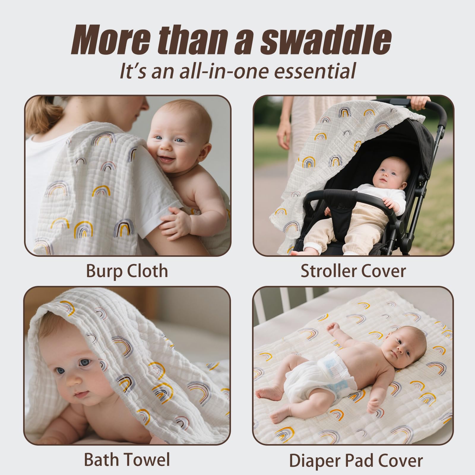 Kvoike Rainbow Muslin Swaddle Blanket folded neatly for gifting
