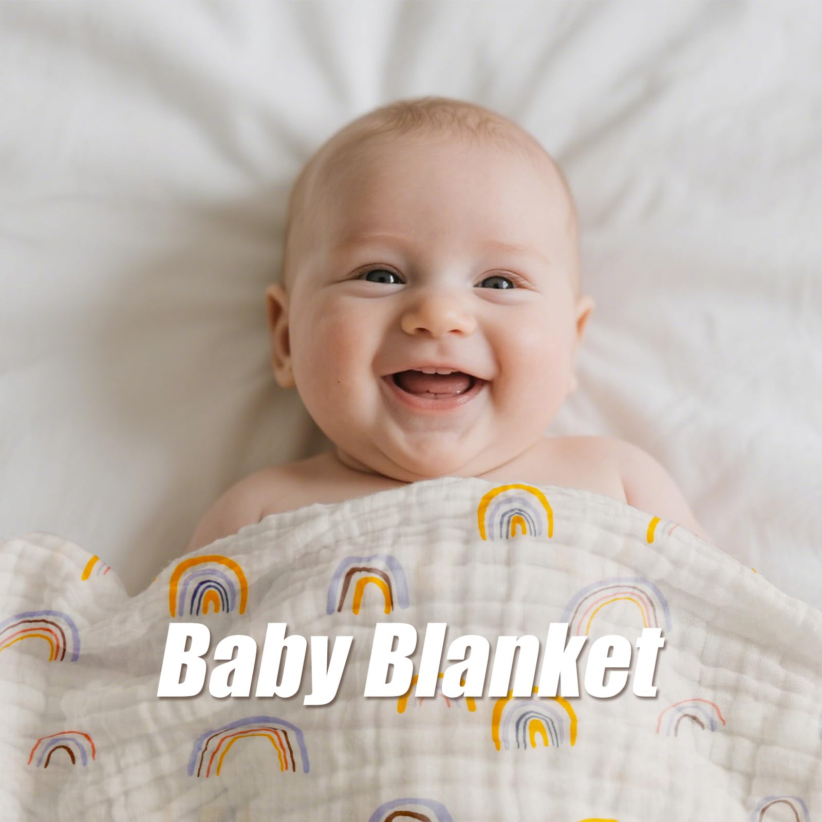 Kvoike Rainbow Muslin Swaddle Blanket in stroller demonstrates versatility