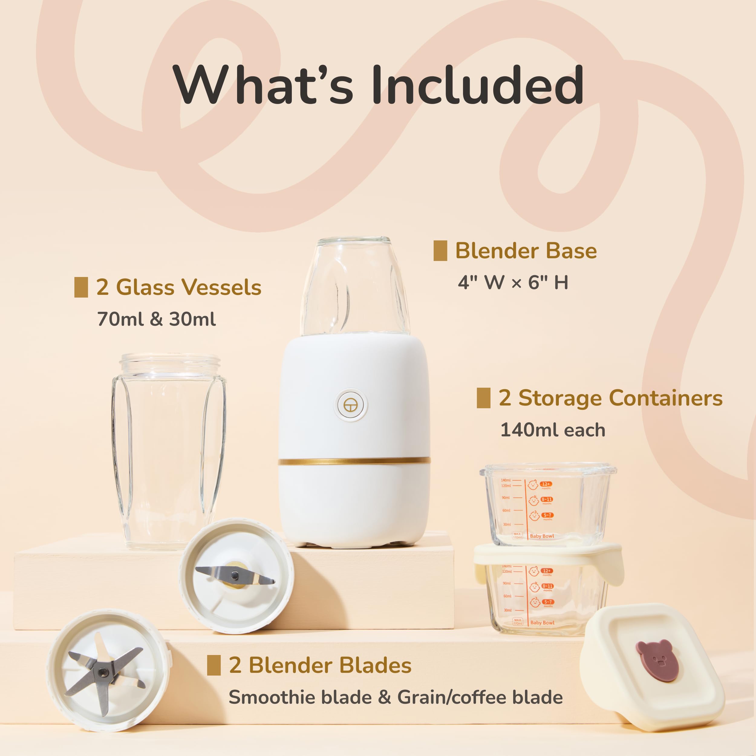 Kwiplee Bubble Blender with two glass cups highlighting durable, odor-resistant glass