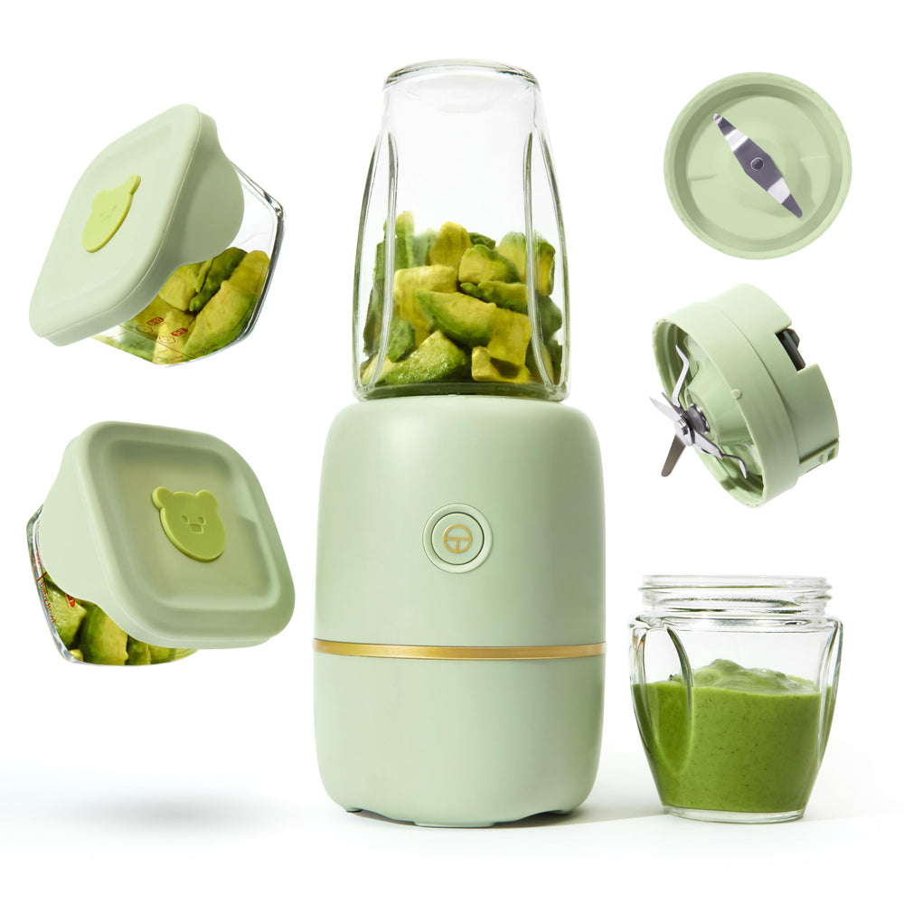 Kwiplee Bubble Blender with glass cups ready for fresh baby food and smoothies.