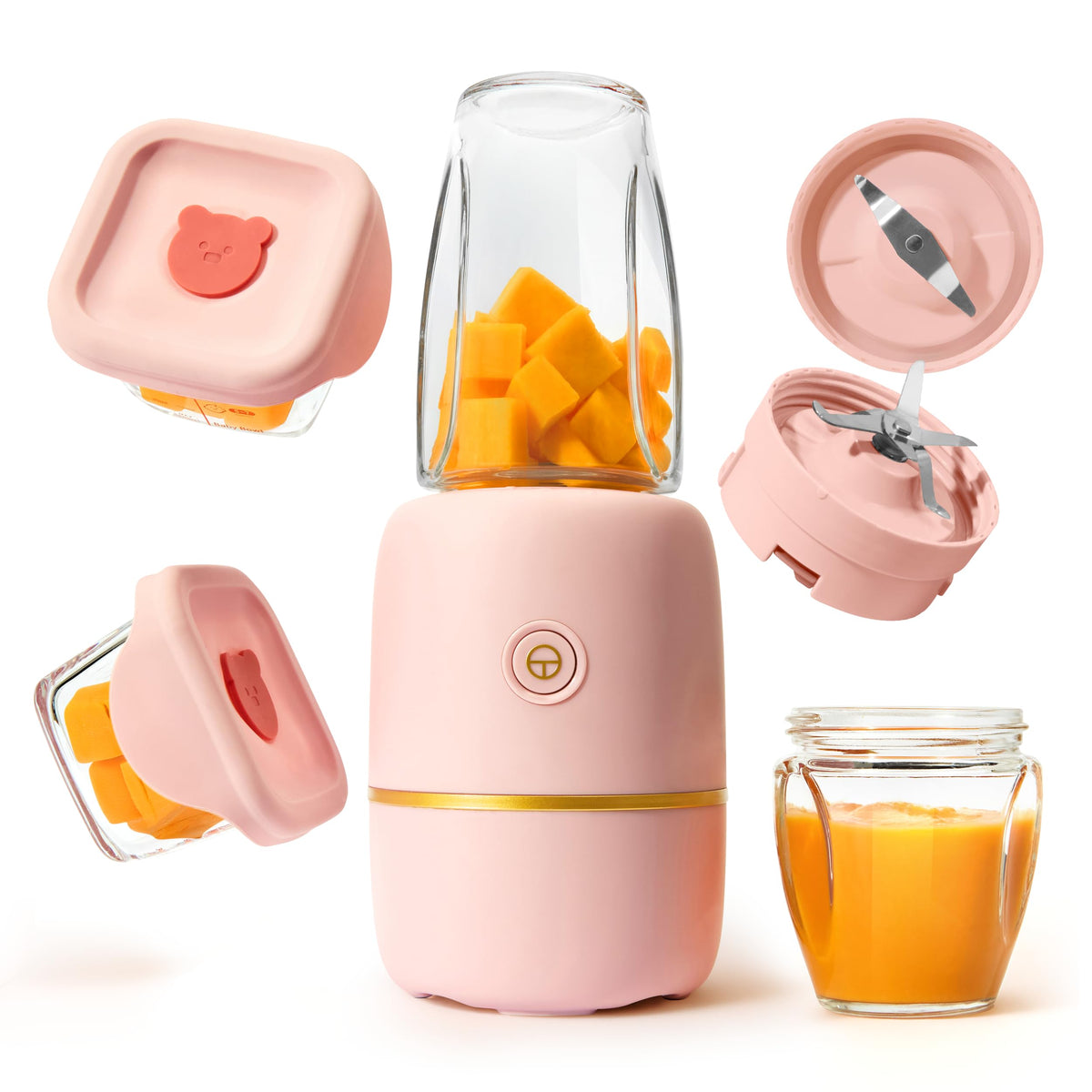 Kwiplee Bubble Blender Rose front view, compact design ideal for quick baby-food prep and smoothies.