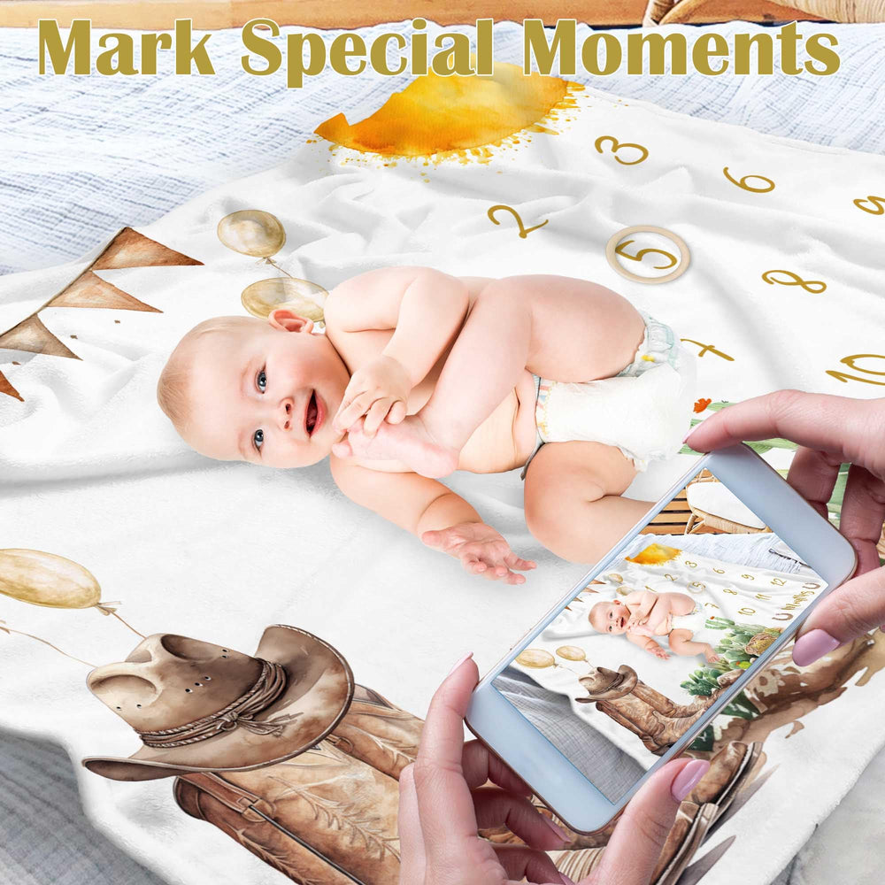 Kwtzkuo cowboy hat boots design blanket highlights keepsake-ready baby photos.