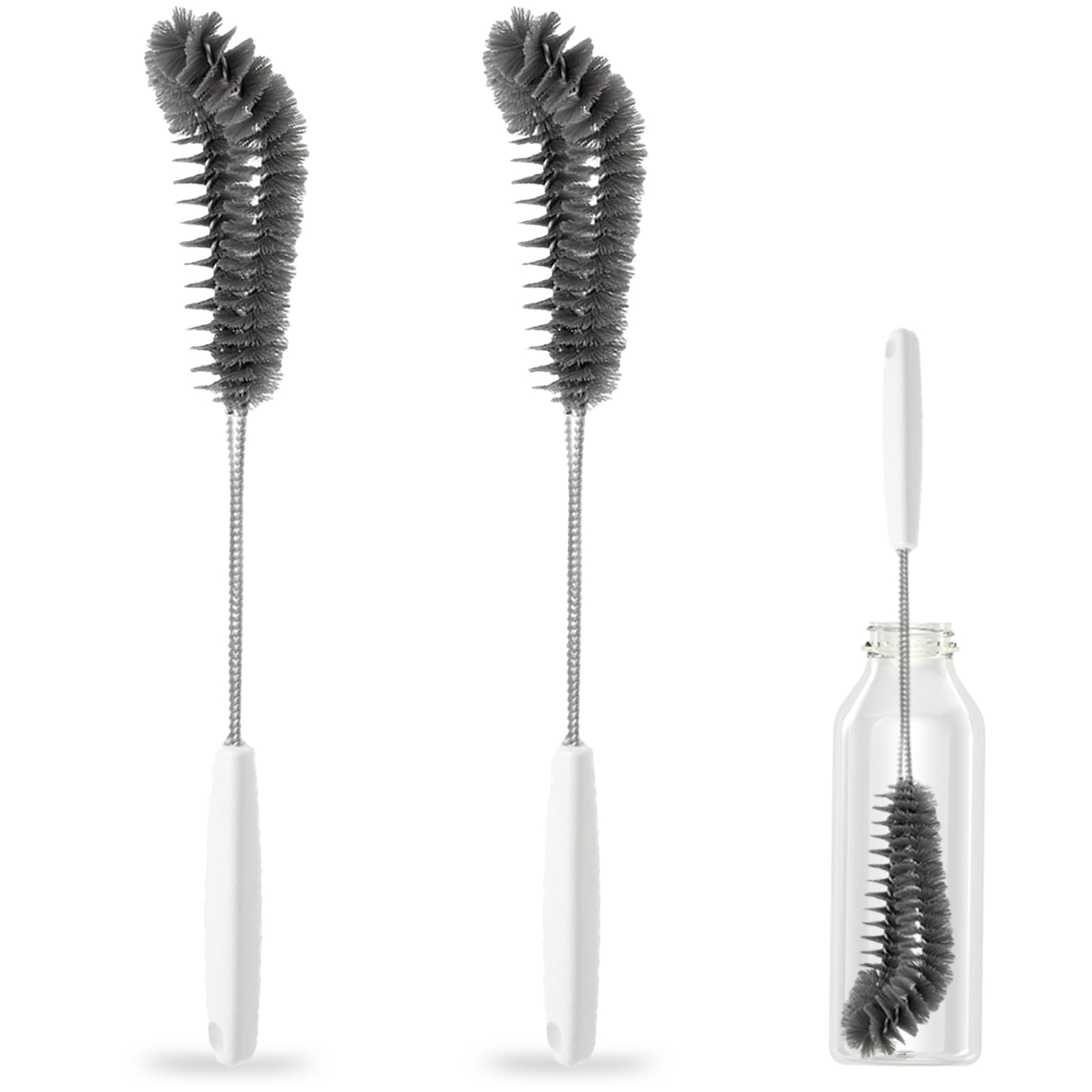 Kwude 16-inch long-handle bottle cleaning brush reaches difficult bottles with ease for thorough scrubbing.