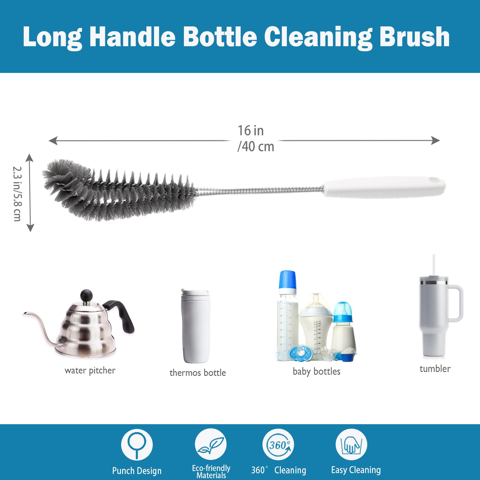 Kwude angled-head bottle brush demonstrates flexible neck for hard-to-reach openings