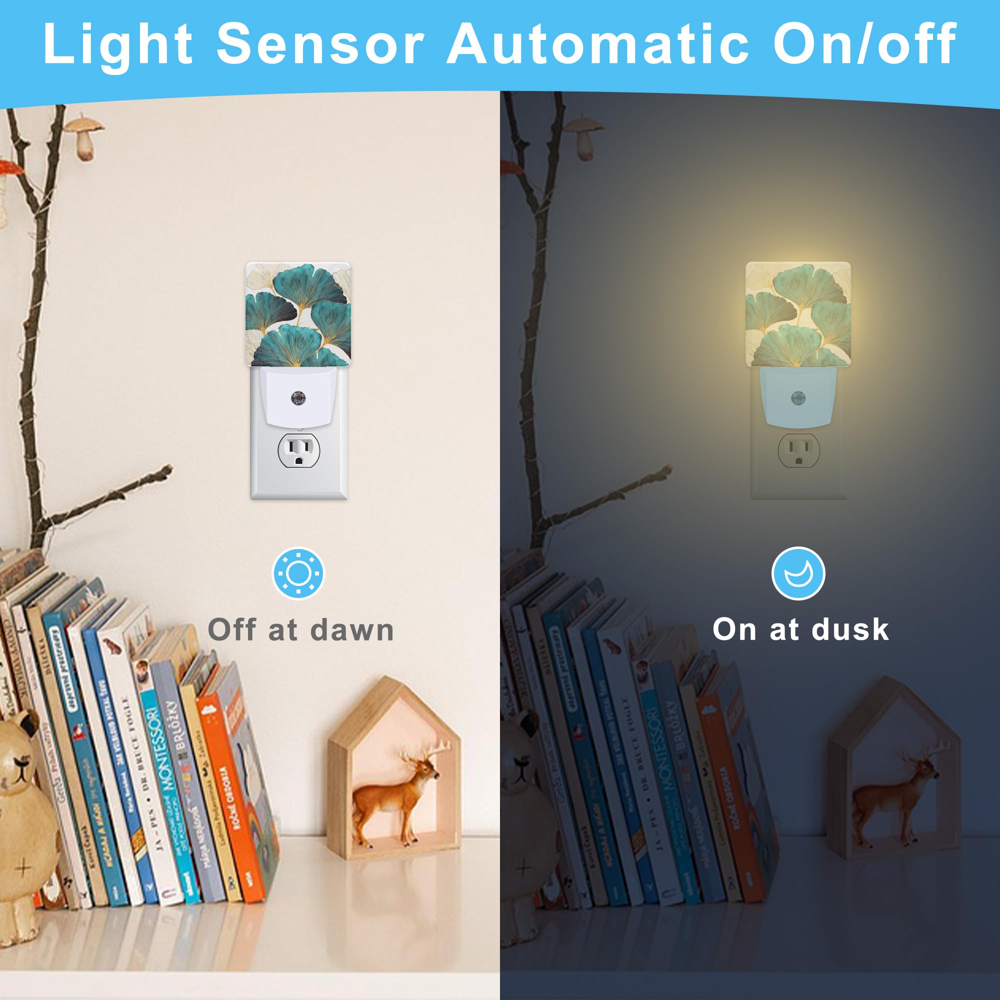 KXWQTRDD Ginkgo Leaves night light in a kids' bedroom with warm glow.