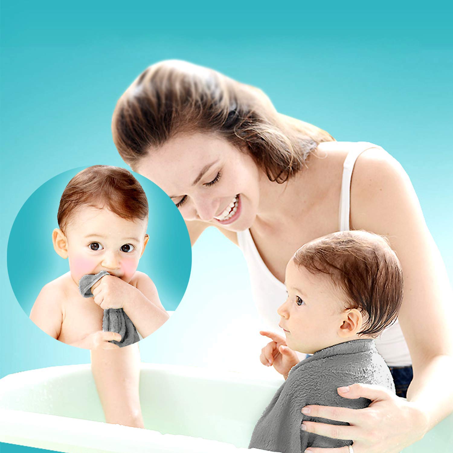Kyapoo Grey color washcloths add soft touch to family bath time