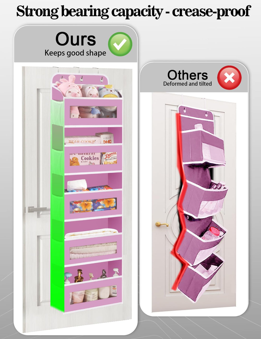 KYERVIS Over The Door Organizer installed on a door shows tool-free setup.