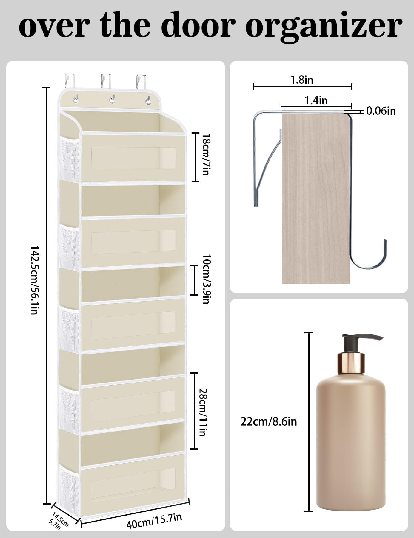KYEVIS door-hanging organizer with ten mesh pockets for quick item visibility.