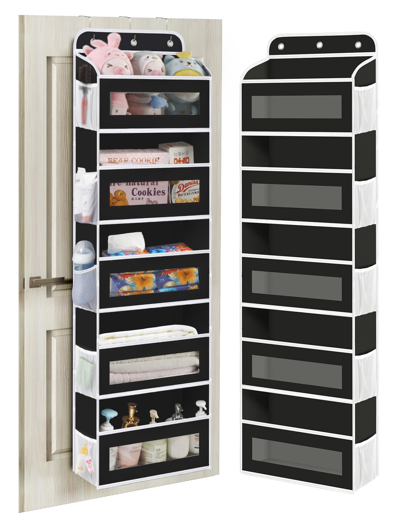 KYEVIS over-the-door organizer front view with five large pockets for nursery items.