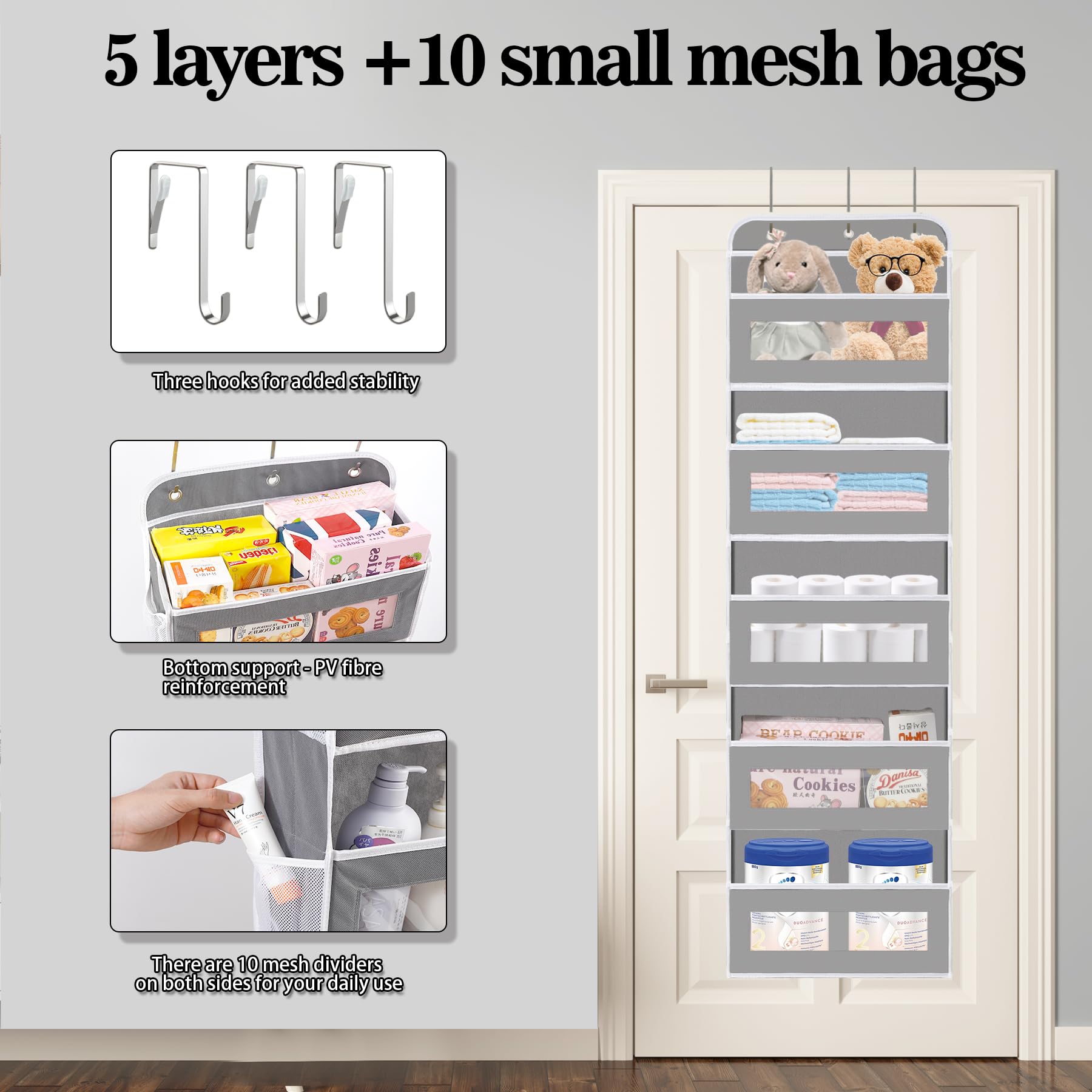 KYEVIS over-the-door-organizer-mesh-pockets-side-view for quick item finding