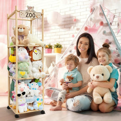 KYNUG wooden-zoo-storage-brake-wheels demonstrates easy mobility and secure placement during play.