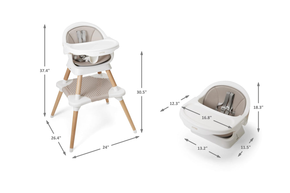 Kyrise 5-in-1 high chair adjustable tray image showing mess-free feeding.