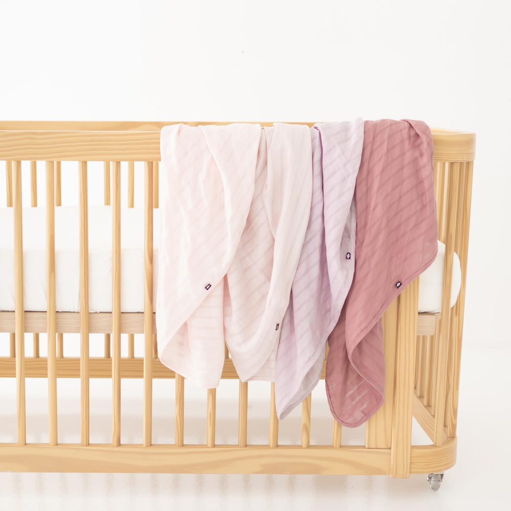 KYTE BABY Ballet swaddle blanket laid flat, 46x46 inches for versatile wrapping.