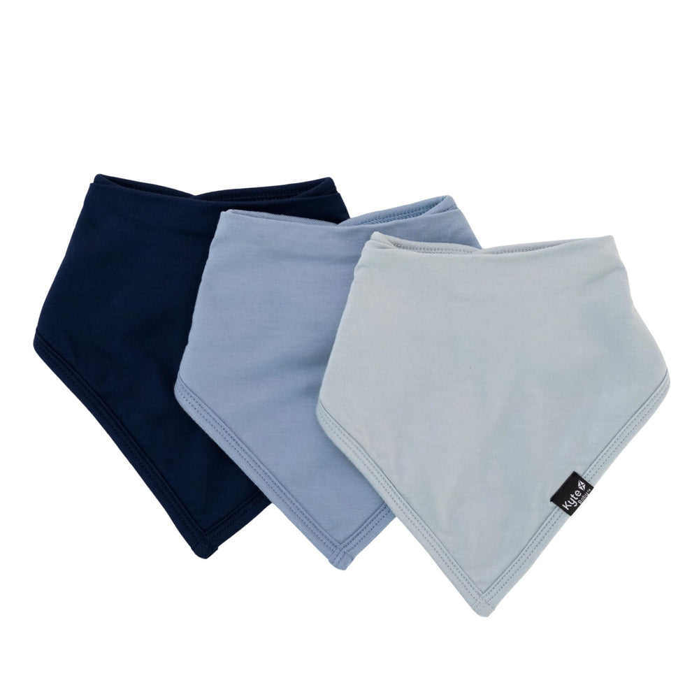 KYTE BABY bamboo baby bib 3-pack in Fog Slate Navy supports gentle cleanup during meals.