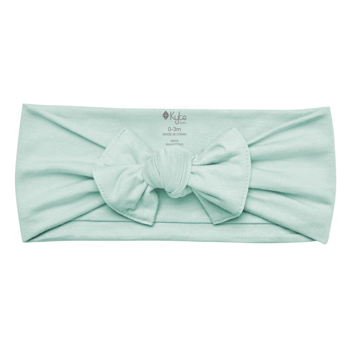 KYTE BABY bamboo bow sage back view highlights adjustable stretch for secure, gentle fit.