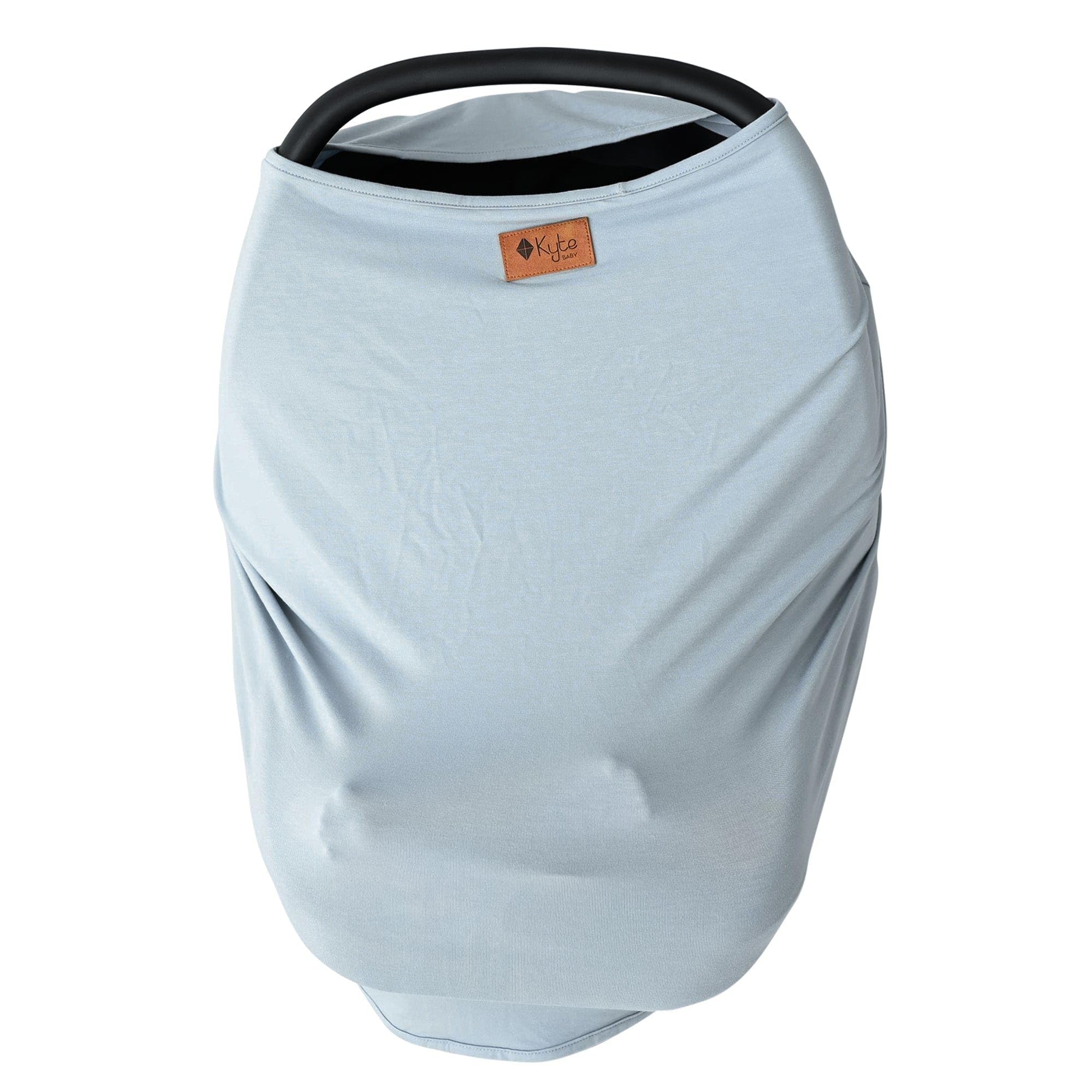 KYTE BABY bamboo car seat cover in fog, front view offering breathable baby protection.