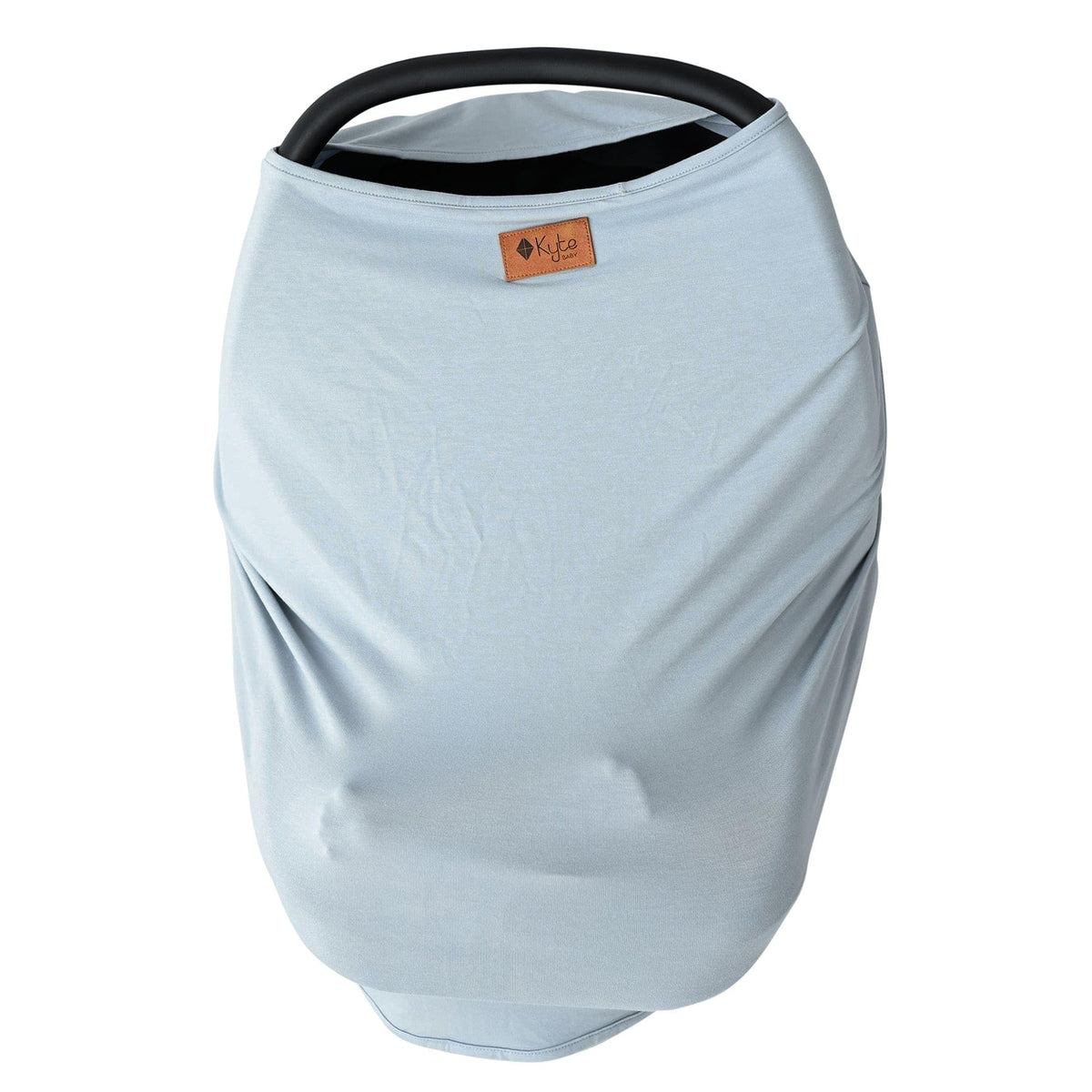 KYTE BABY bamboo car seat cover in fog, front view offering breathable baby protection.