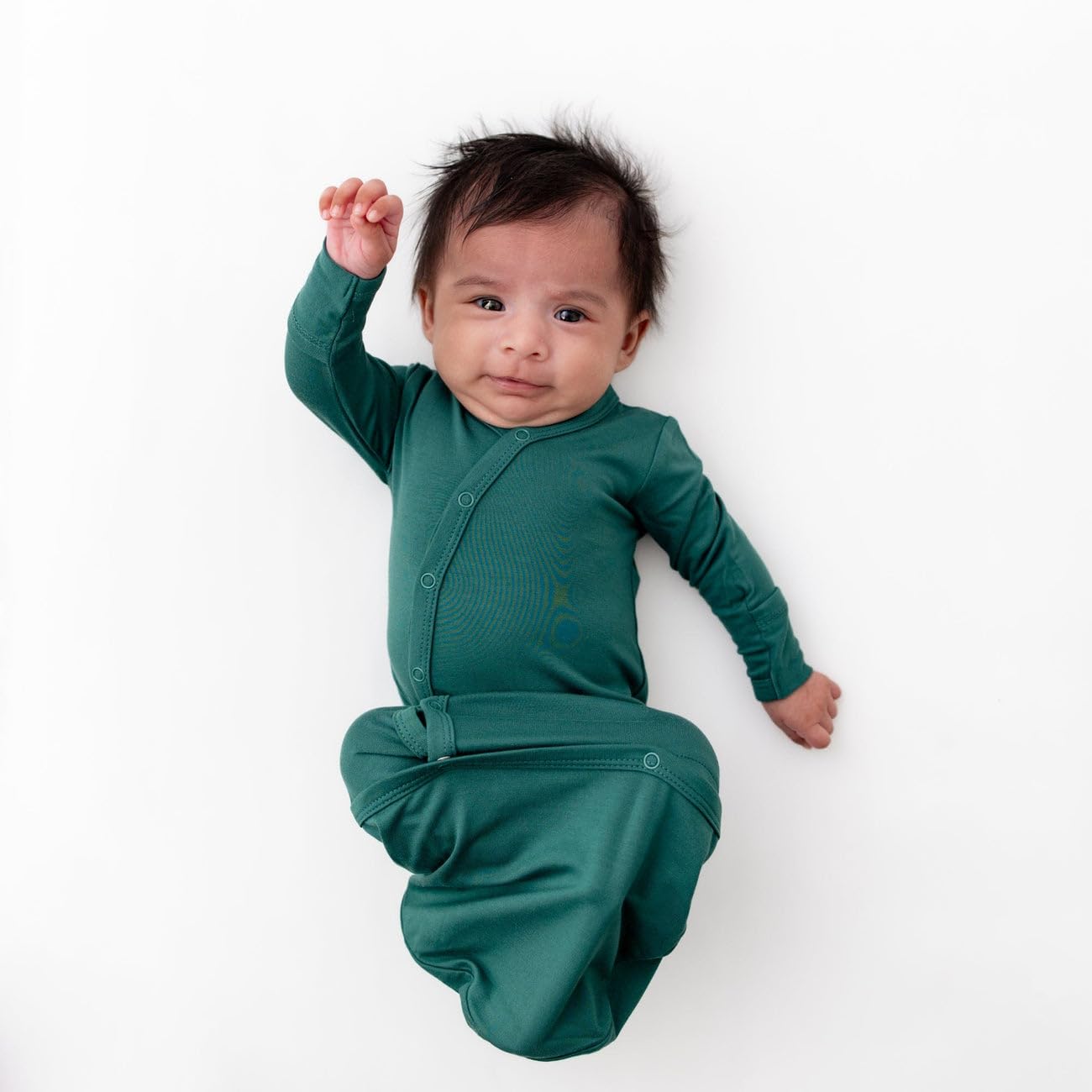 KYTE BABY Bundlers emerald sleeper gown fold-over cuffs prevent scratches.
