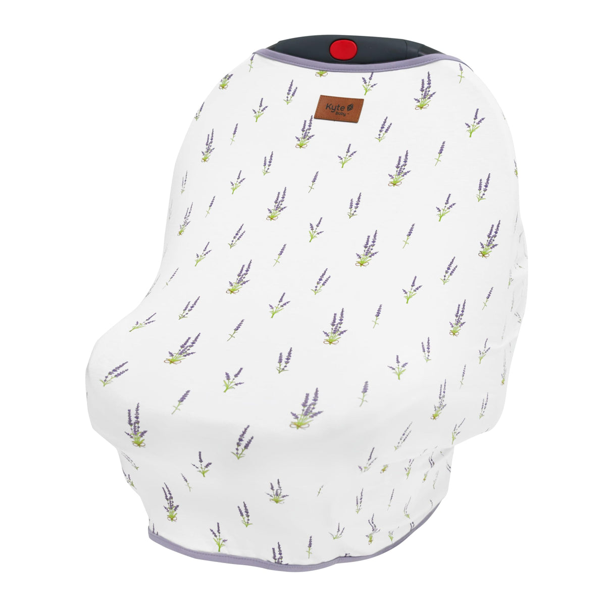 KYTE BABY car seat cover in lavender shows breathable bamboo fabric for comfortable travels