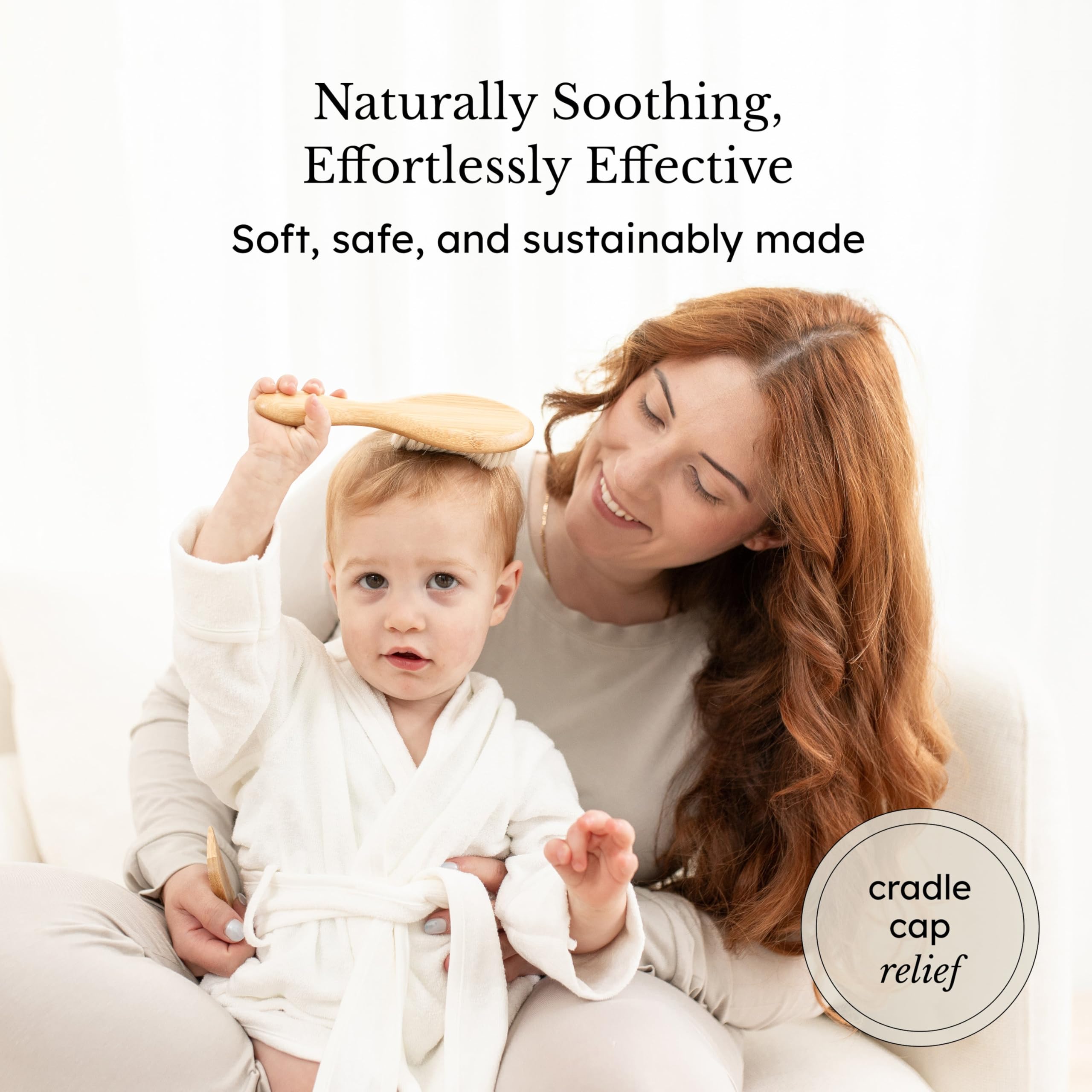 Kyte Baby cradle cap brush closeup shows natural materials and smooth edges.
