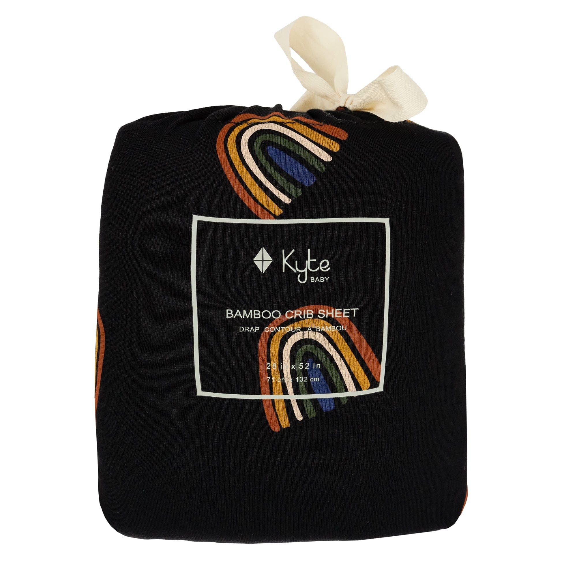 Kyte Baby crib sheet Rust Rainbow on Midnight in nursery scene adds modern style.