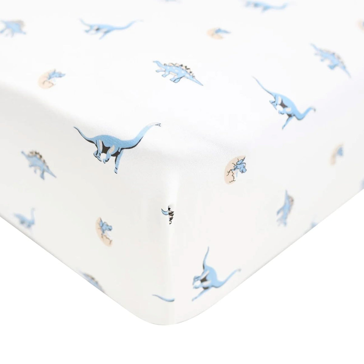 Kyte Baby Jurassic crib sheet close-up shows bamboo softness for baby comfort.