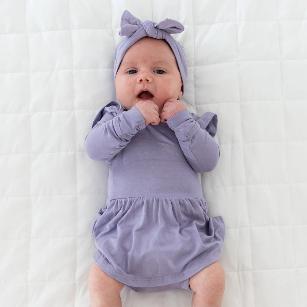 KYTE BABY rayon bamboo bow taro, adjustable close-up, secure fit for delicate heads