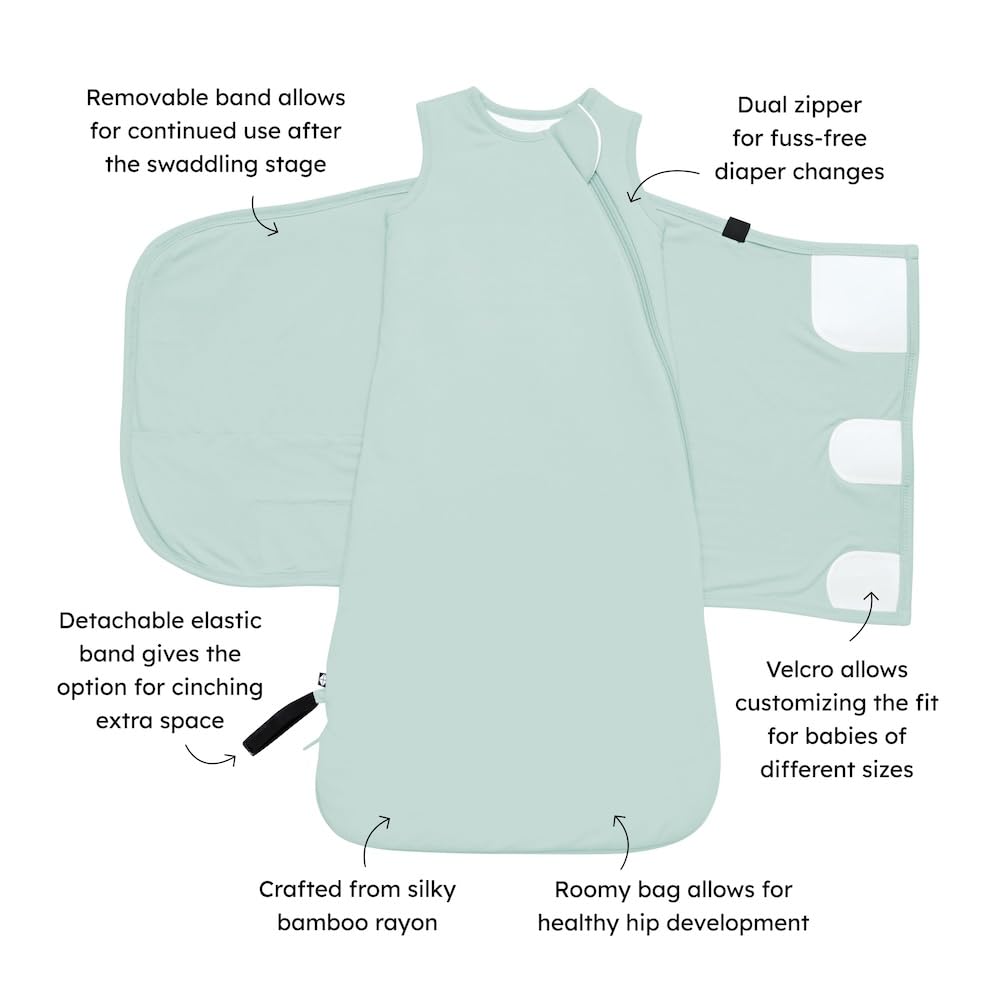 Kyte Baby Sage Swaddler Sleep Bag J-shaped zipper enables quick diaper changes