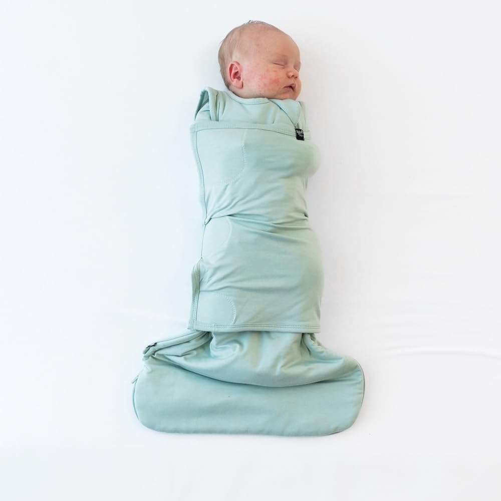 Kyte Baby Sage Swaddler Sleep Bag swaddle wrap closed showing secure Velcro for snug fit