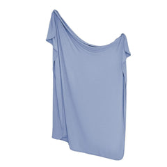 KYTE BABY slate swaddling blanket close-up highlights breathable rayon made from bamboo for baby comfort.