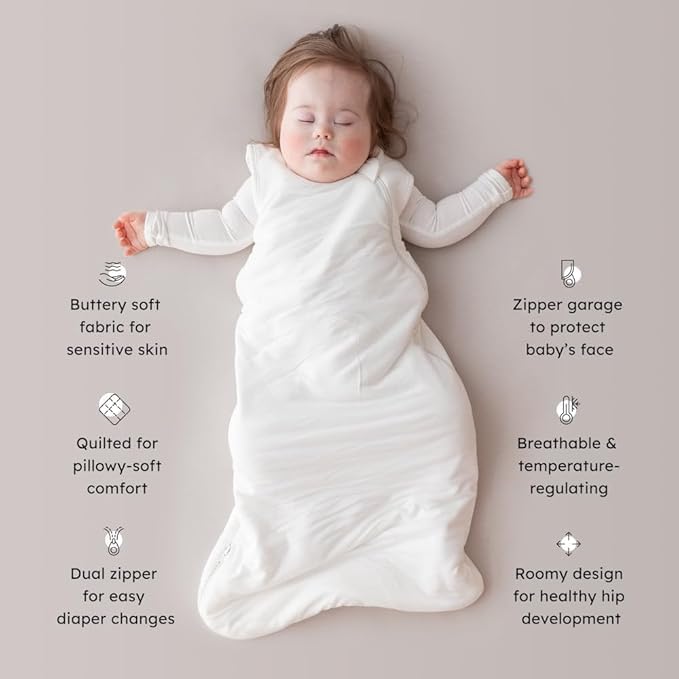 KYTE BABY sleep bag fabric closeup emphasizes breathable bamboo blend.