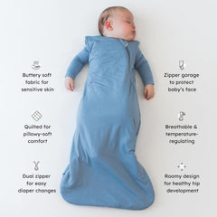 KYTE BABY sleep bag fabric texture suggests a soft, breathable bamboo blend for skin comfort.