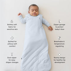 KYTE BABY sleep bag J-shaped double zipper enables easy changes.