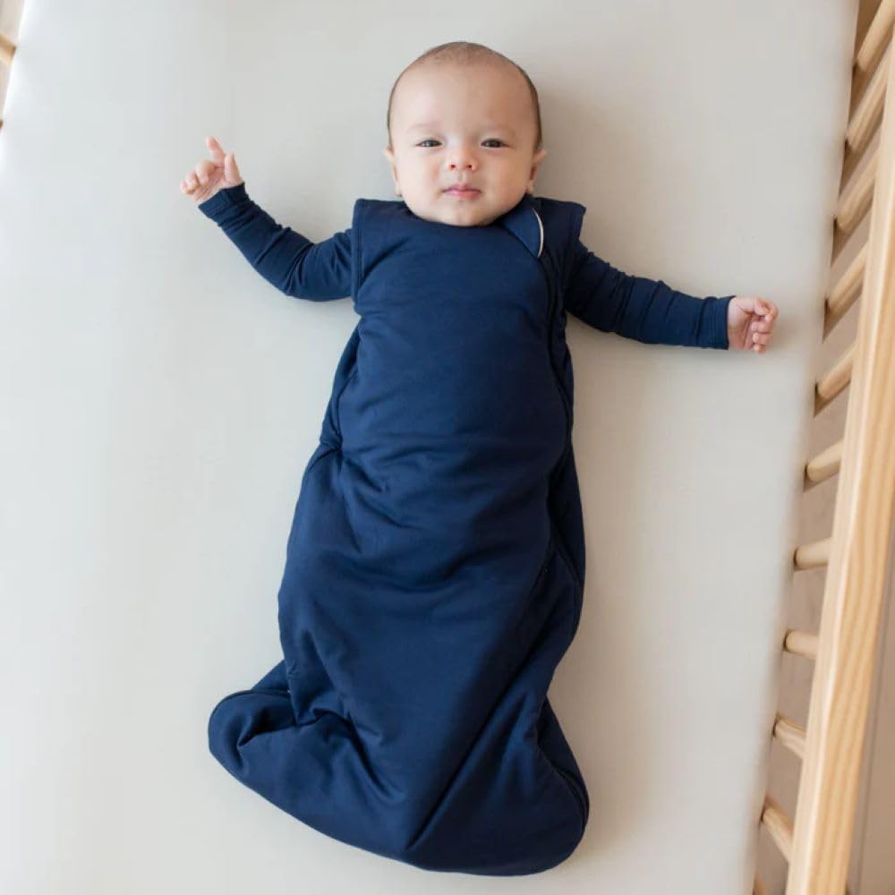 KYTE BABY sleep bag navy zipper enables easy midnight diaper changes
