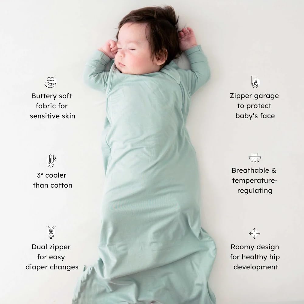 KYTE BABY sleep bag robin wearable blanket on baby demonstrates safer sleep over pajamas.