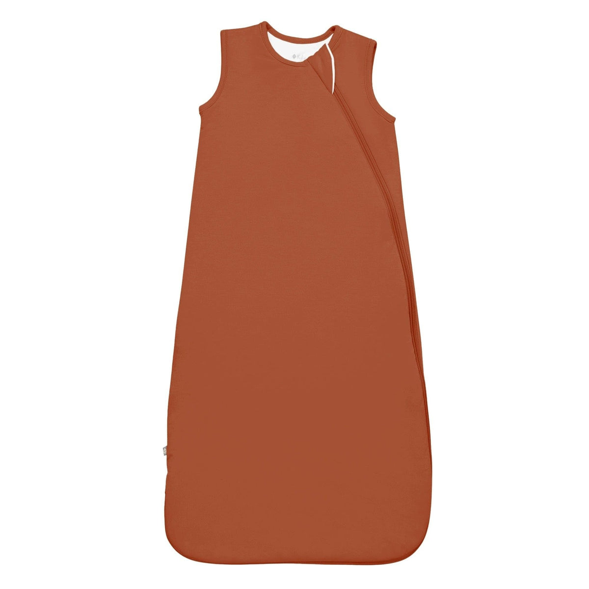 Kyte Baby sleep bag rust exterior close-up showing breathable bamboo rayon for comfortable nights.