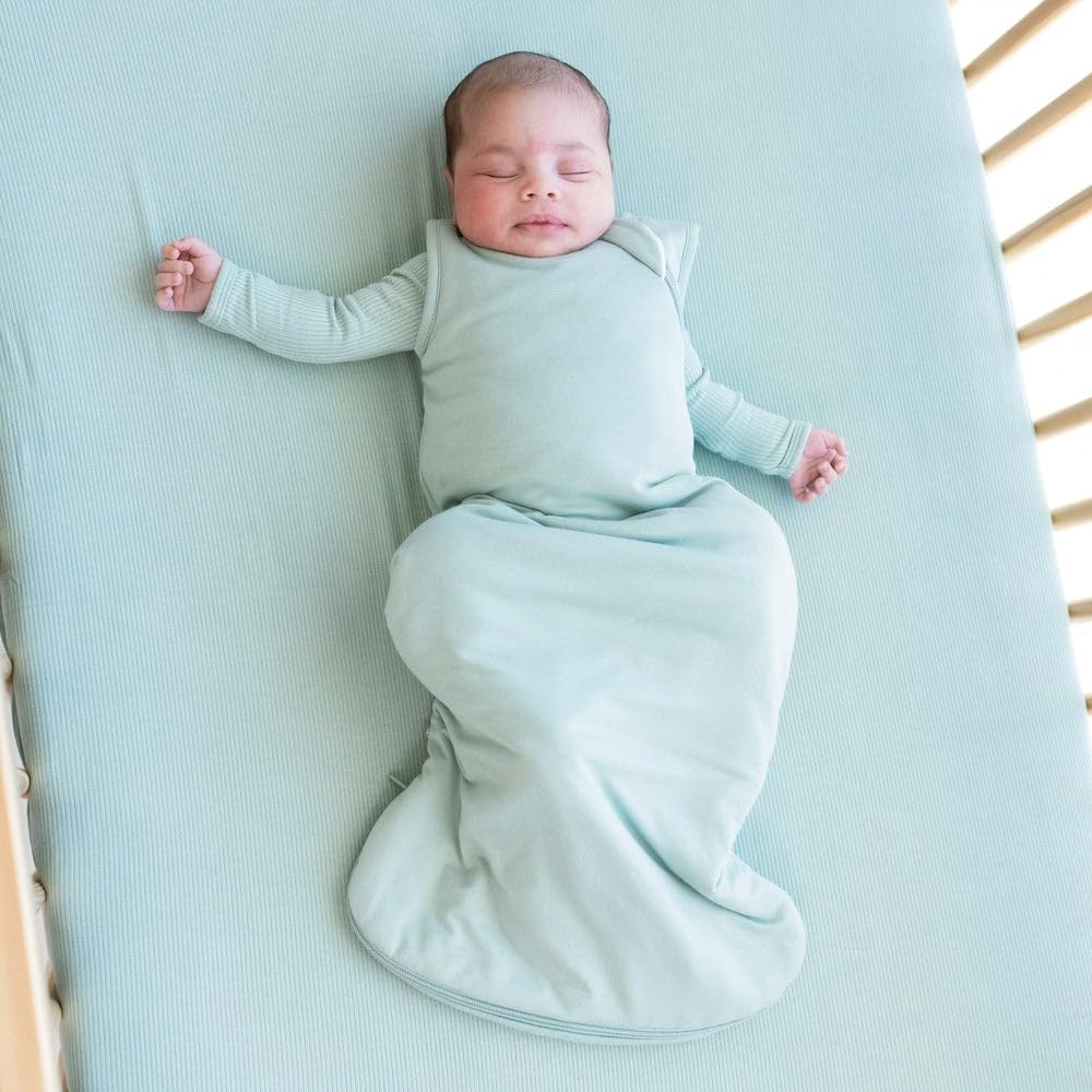 KYTE BABY sleep bag sage 2.5 tog tag highlights balanced warmth for all-night comfort.