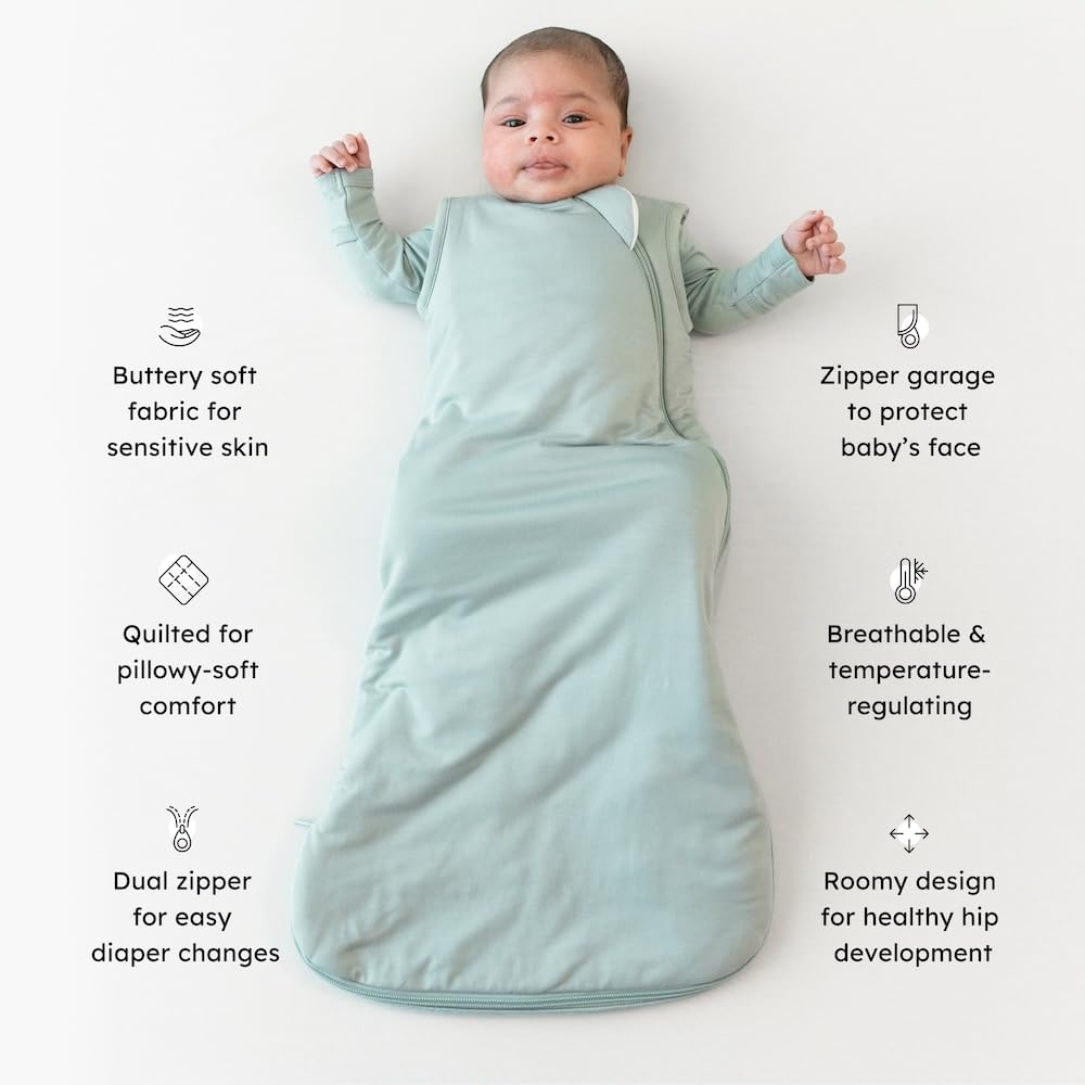Kyte Baby sleep bag sage fabric detail shows bamboo blend and stretch