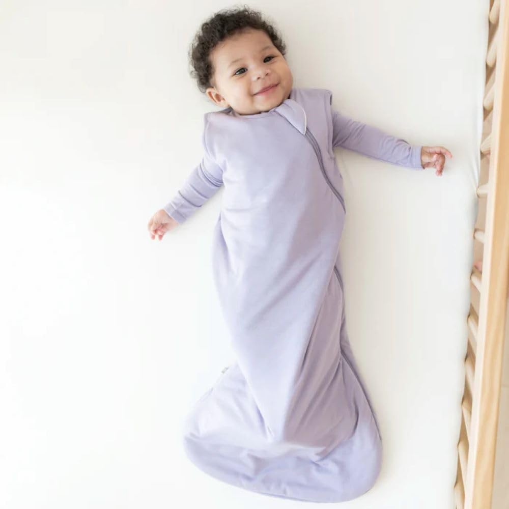 KYTE BABY sleep bag taro small zipper detail highlights easy diaper changes.