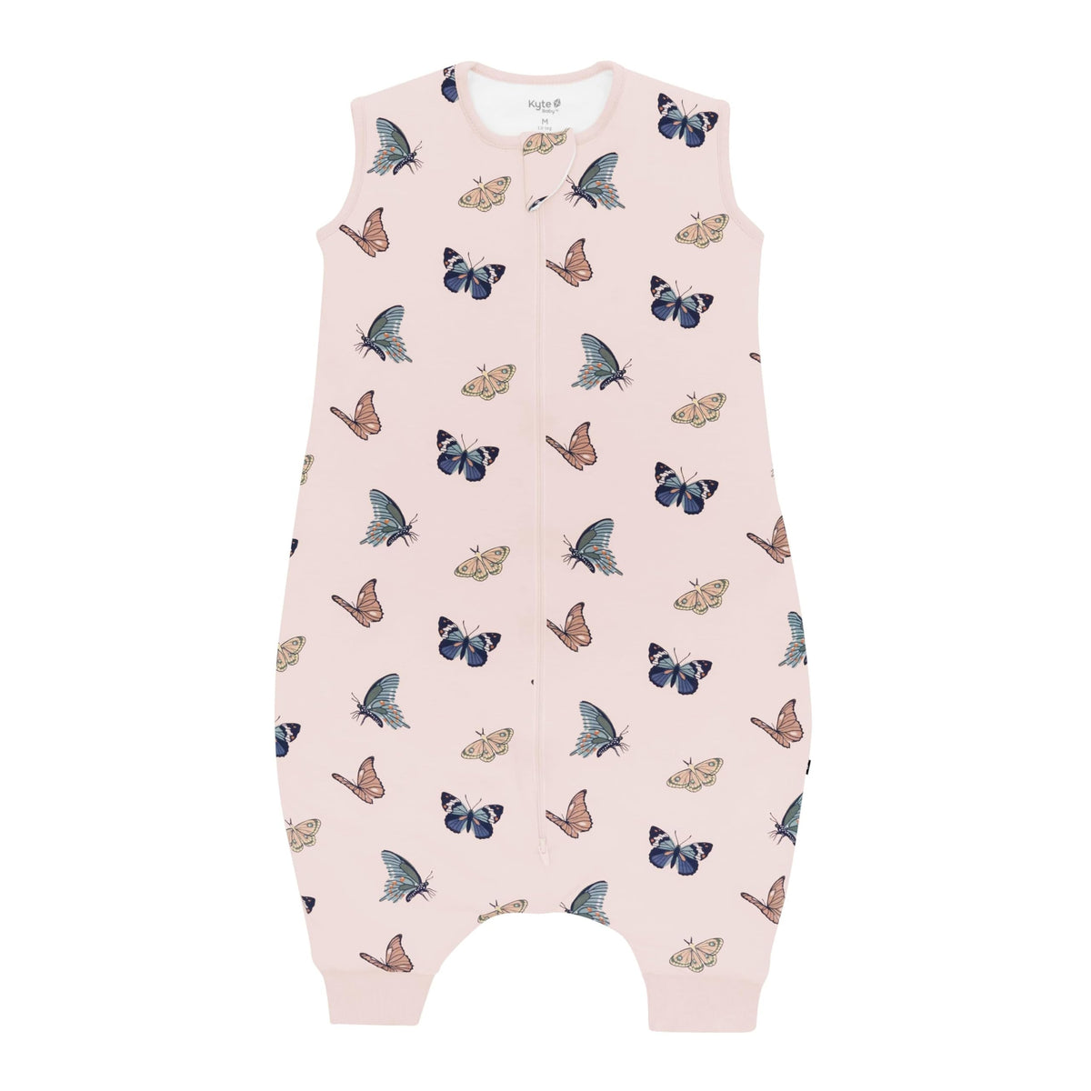 Kyte Baby sleep bag walker in Blush Butterfly front view showing breathable bamboo fabric for cozy naps.